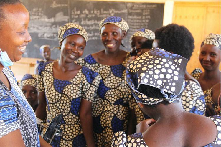 Image of women in Rwanda learning to sew